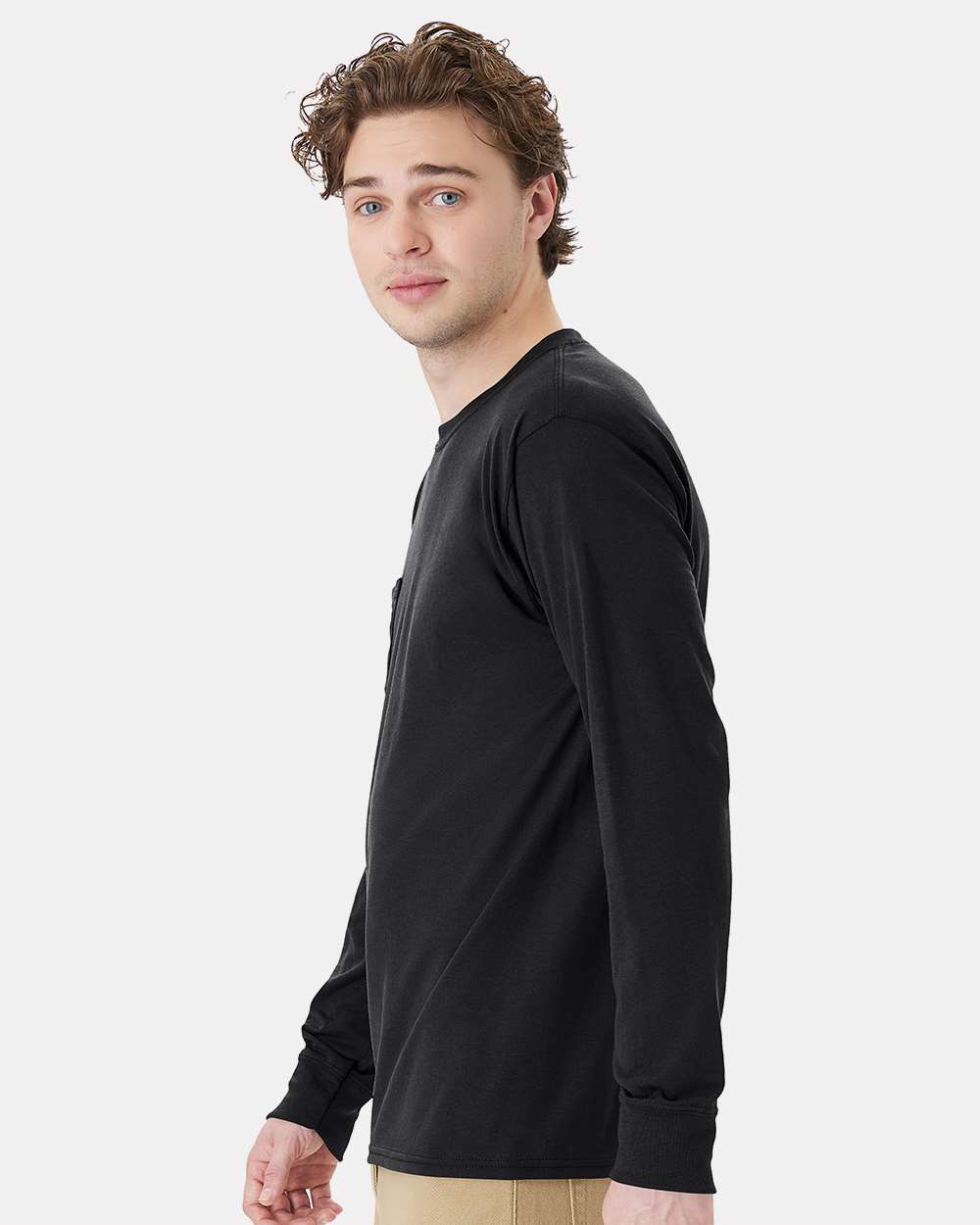 Hanes-W120-Workwear Long Sleeve Pocket T-Shirt - Image 5