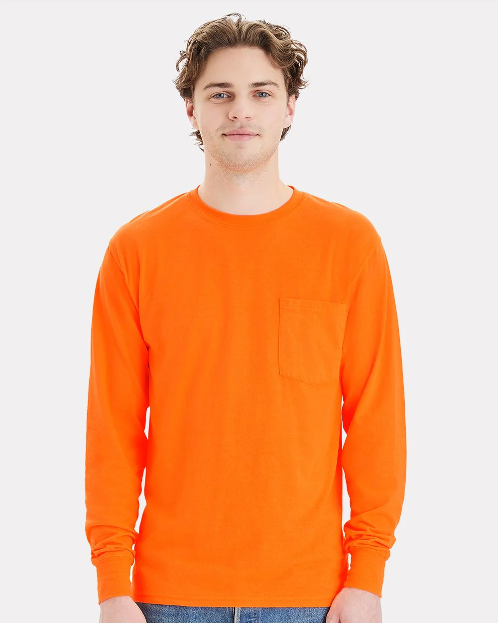 Hanes-W120-Workwear Long Sleeve Pocket T-Shirt - Image 7