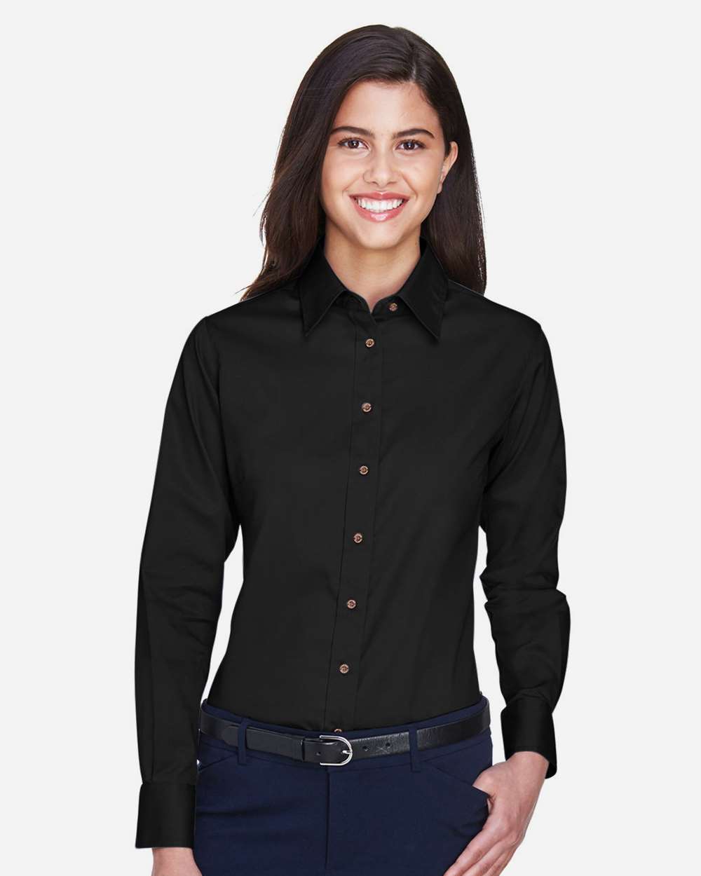 Harriton-M500W-Women's Easy Blend™ Long Sleeve Twill Dress Shirt with Stain-Release - Image 3