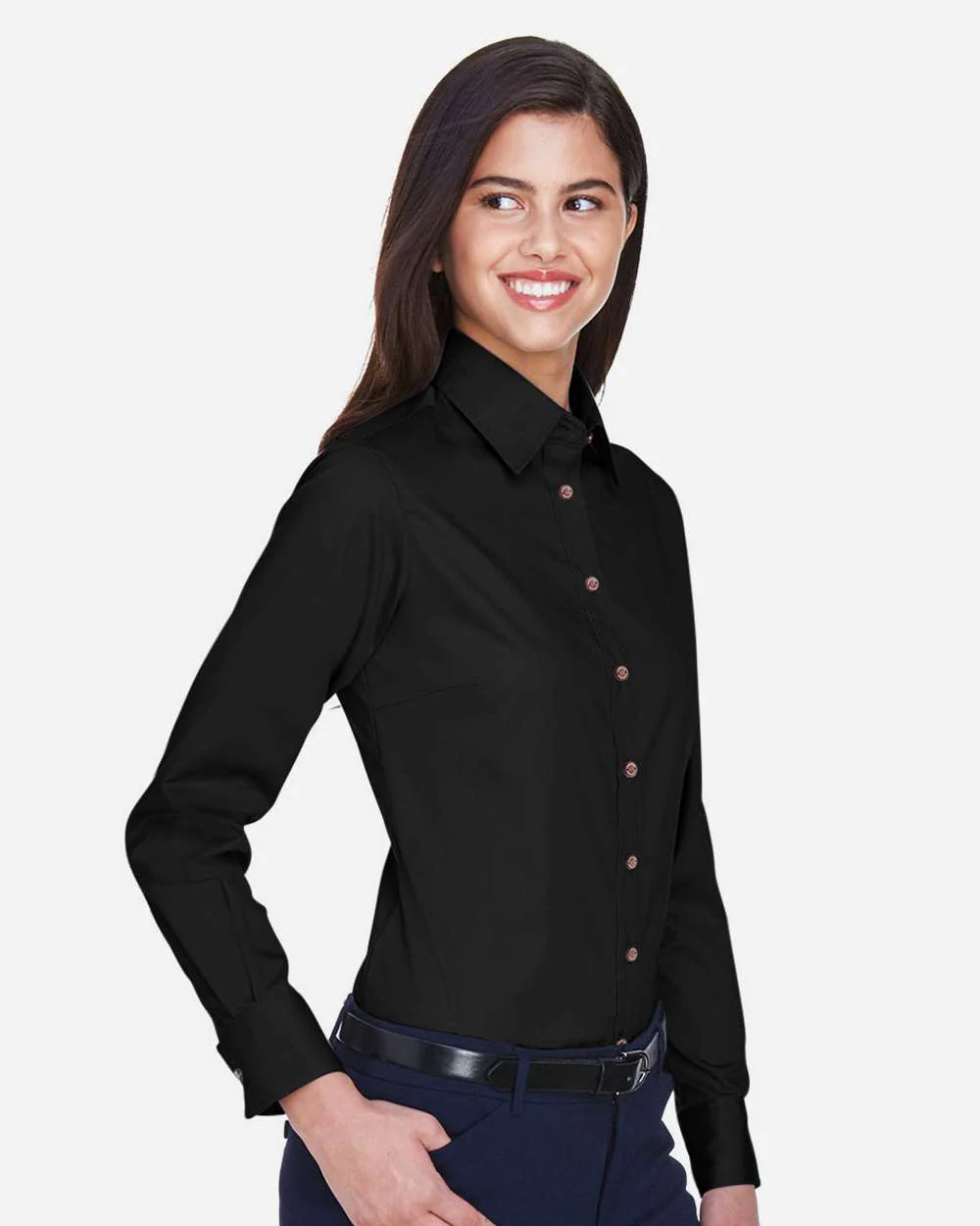 Harriton-M500W-Women's Easy Blend™ Long Sleeve Twill Dress Shirt with Stain-Release - Image 4