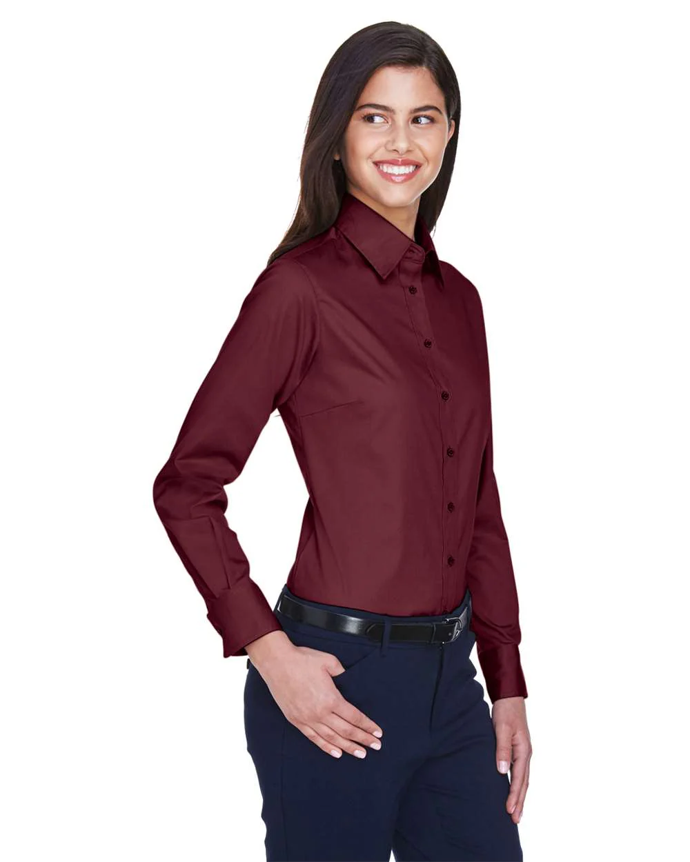 Harriton-M500W-Women's Easy Blend™ Long Sleeve Twill Dress Shirt with Stain-Release - Image 55