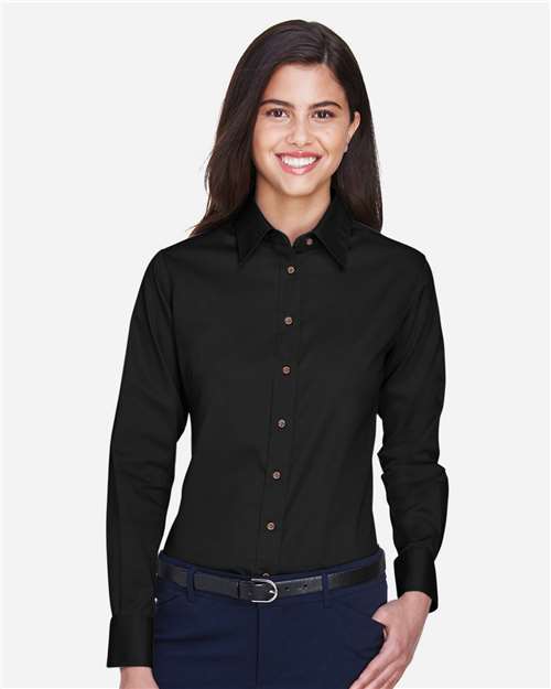 Harriton-M500W-Women's Easy Blend™ Long Sleeve Twill Dress Shirt with Stain-Release - Image 71