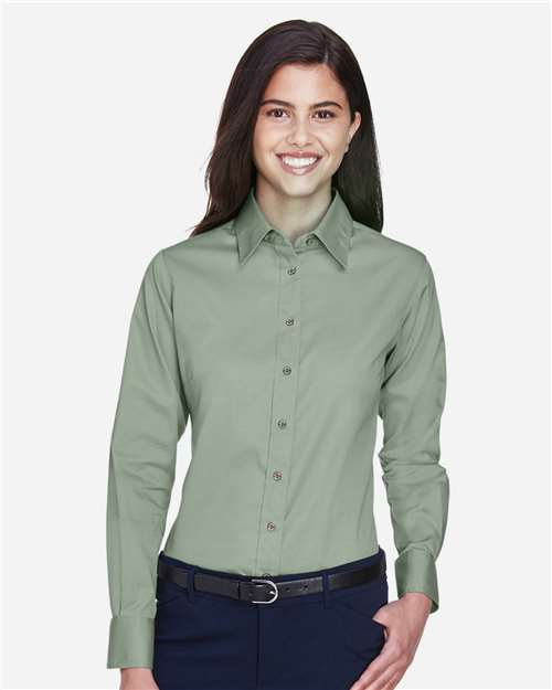 Harriton-M500W-Women's Easy Blend™ Long Sleeve Twill Dress Shirt with Stain-Release - Image 77