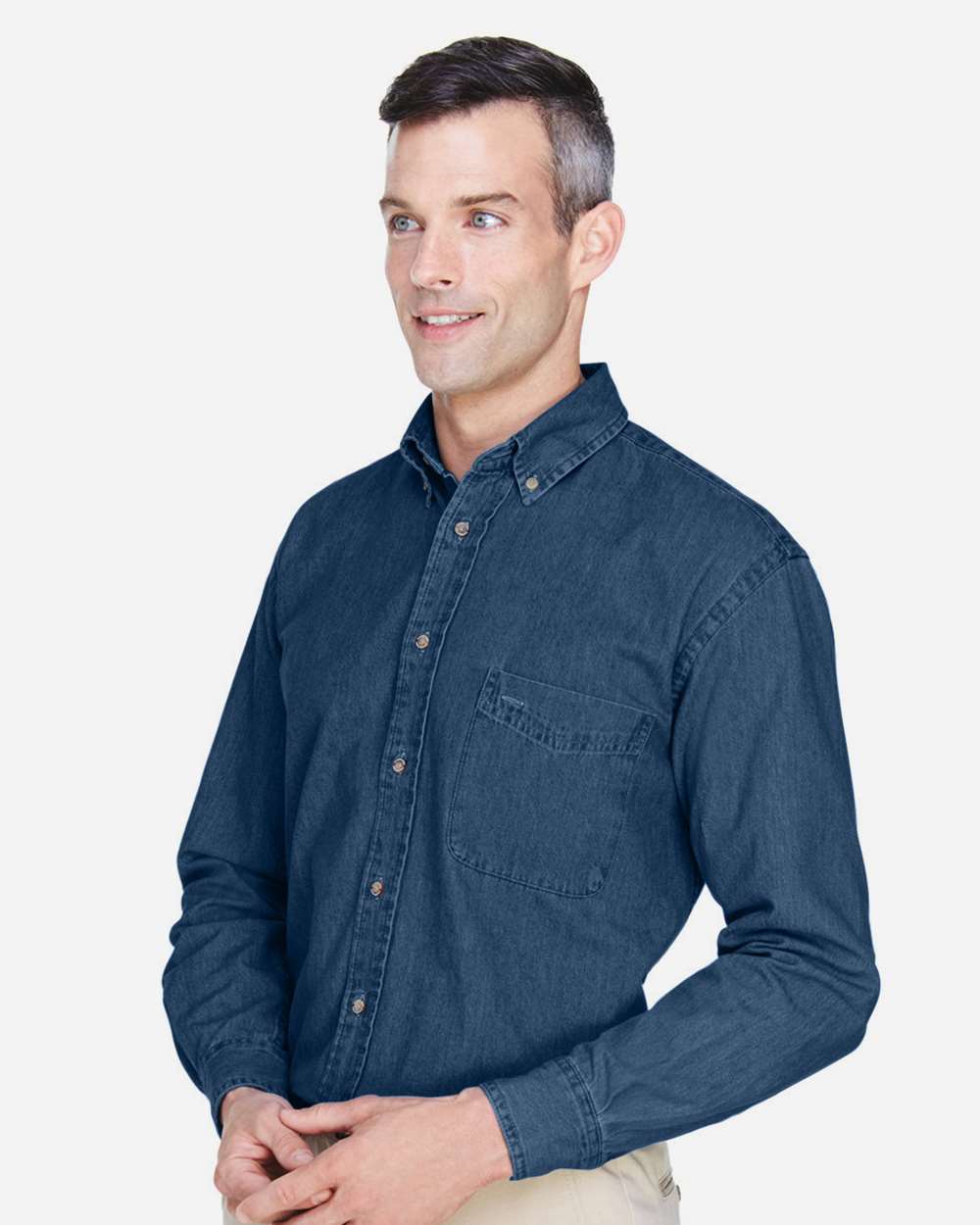 Harriton-M550-Men's Long Sleeve Denim Shirt - Image 4