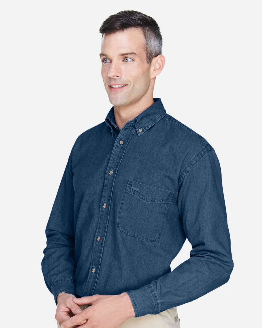 Harriton-M550T-Men's Tall Long Sleeve Denim Shirt - Image 4