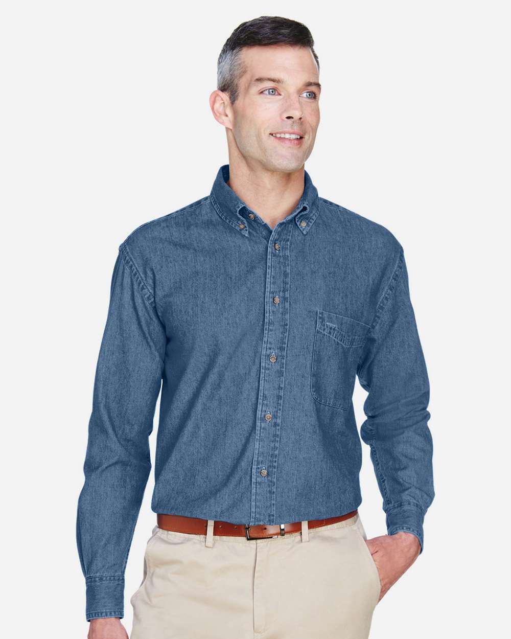 Harriton-M550T-Men's Tall Long Sleeve Denim Shirt - Image 9