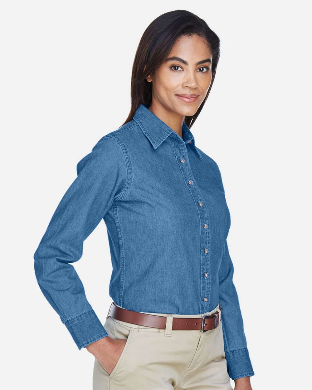 Harriton-M550W-Women's Long Sleeve Denim Shirt - Image 10