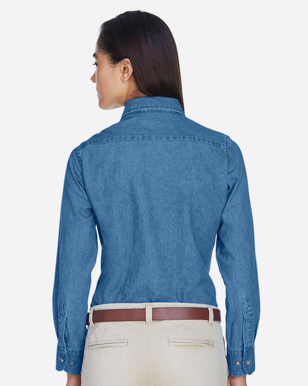 Harriton-M550W-Women's Long Sleeve Denim Shirt - Image 11