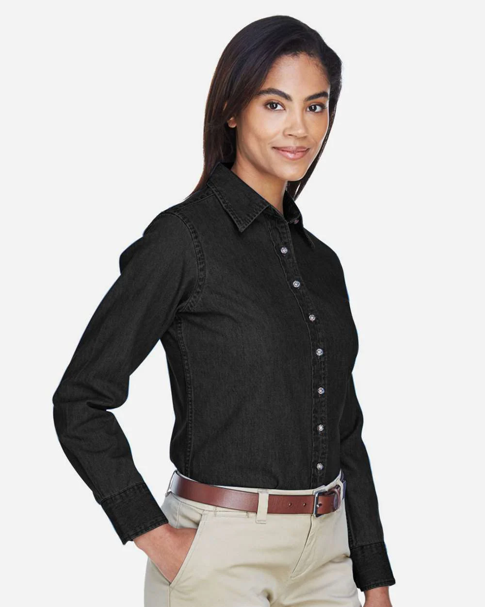 Harriton-M550W-Women's Long Sleeve Denim Shirt - Image 15