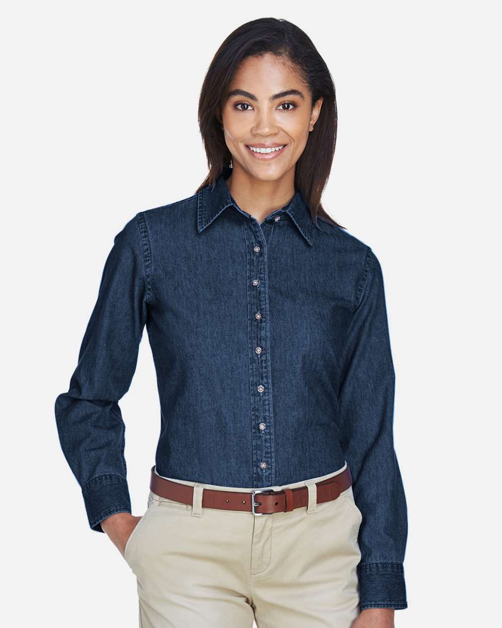 Harriton-M550W-Women's Long Sleeve Denim Shirt - Image 3
