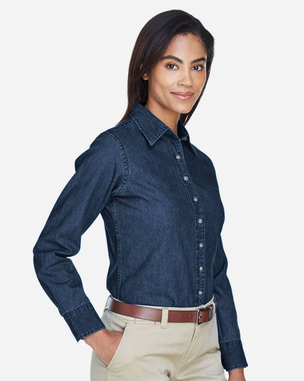 Harriton-M550W-Women's Long Sleeve Denim Shirt - Image 4