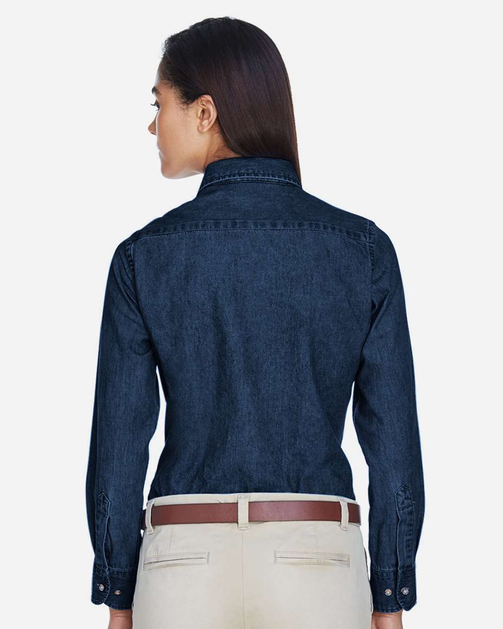 Harriton-M550W-Women's Long Sleeve Denim Shirt - Image 5