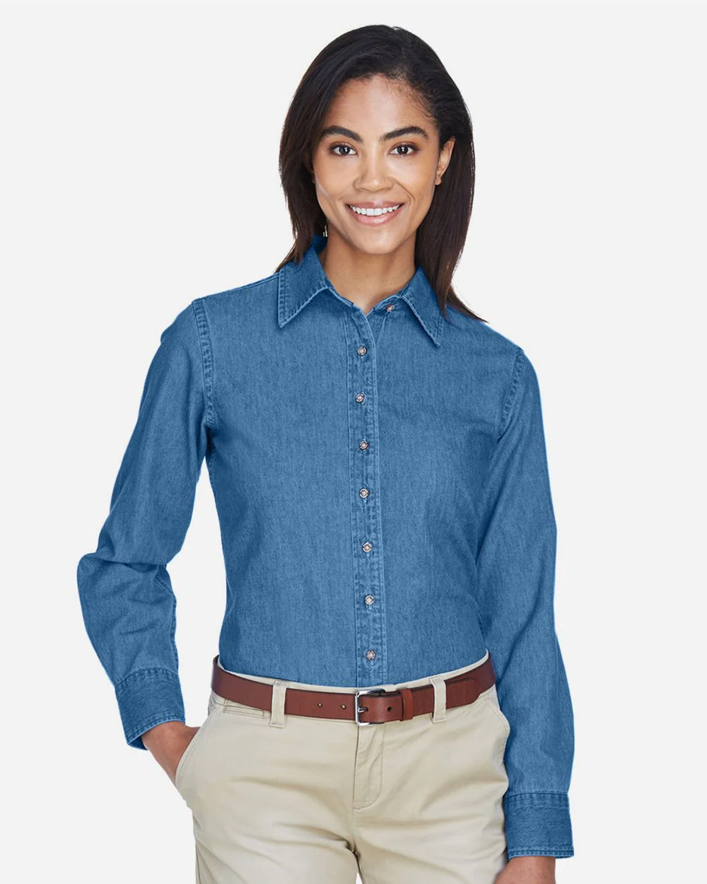 Harriton-M550W-Women's Long Sleeve Denim Shirt - Image 6
