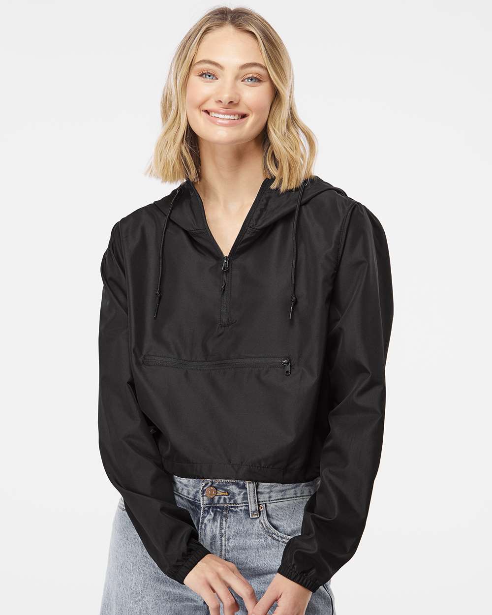 Independent Trading Co.-EXP64CRP-Women's Lightweight Quarter-Zip Pullover Crop Windbreaker - Image 4