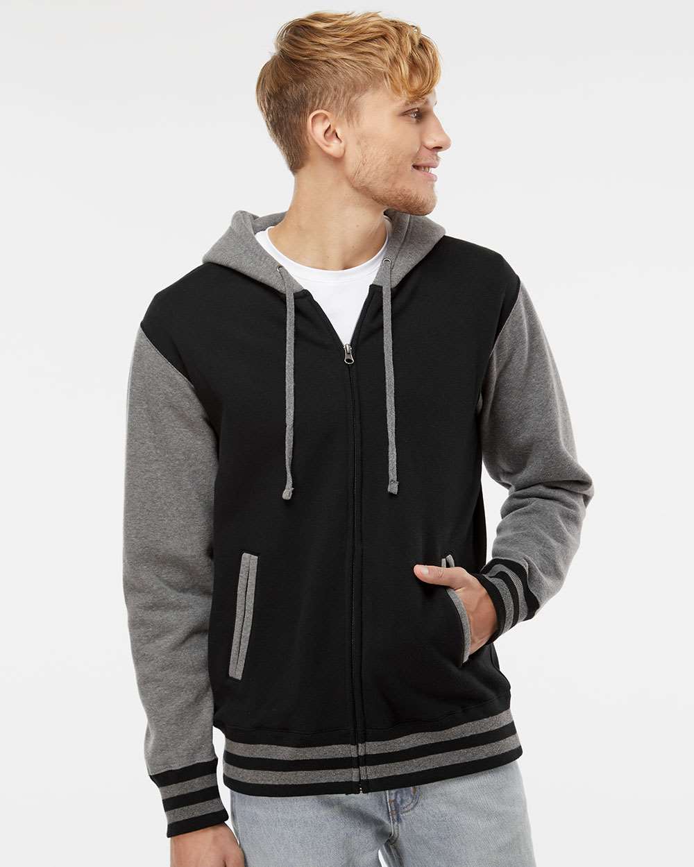 Independent Trading Co.-IND45UVZ-Heavyweight Varsity Full-Zip Hooded Sweatshirt - Image 4