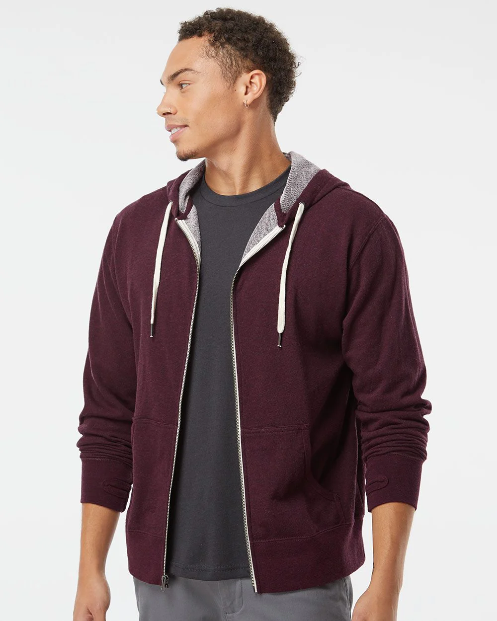 Independent Trading Co.-PRM90HTZ-Heathered French Terry Full-Zip Hooded Sweatshirt - Image 7