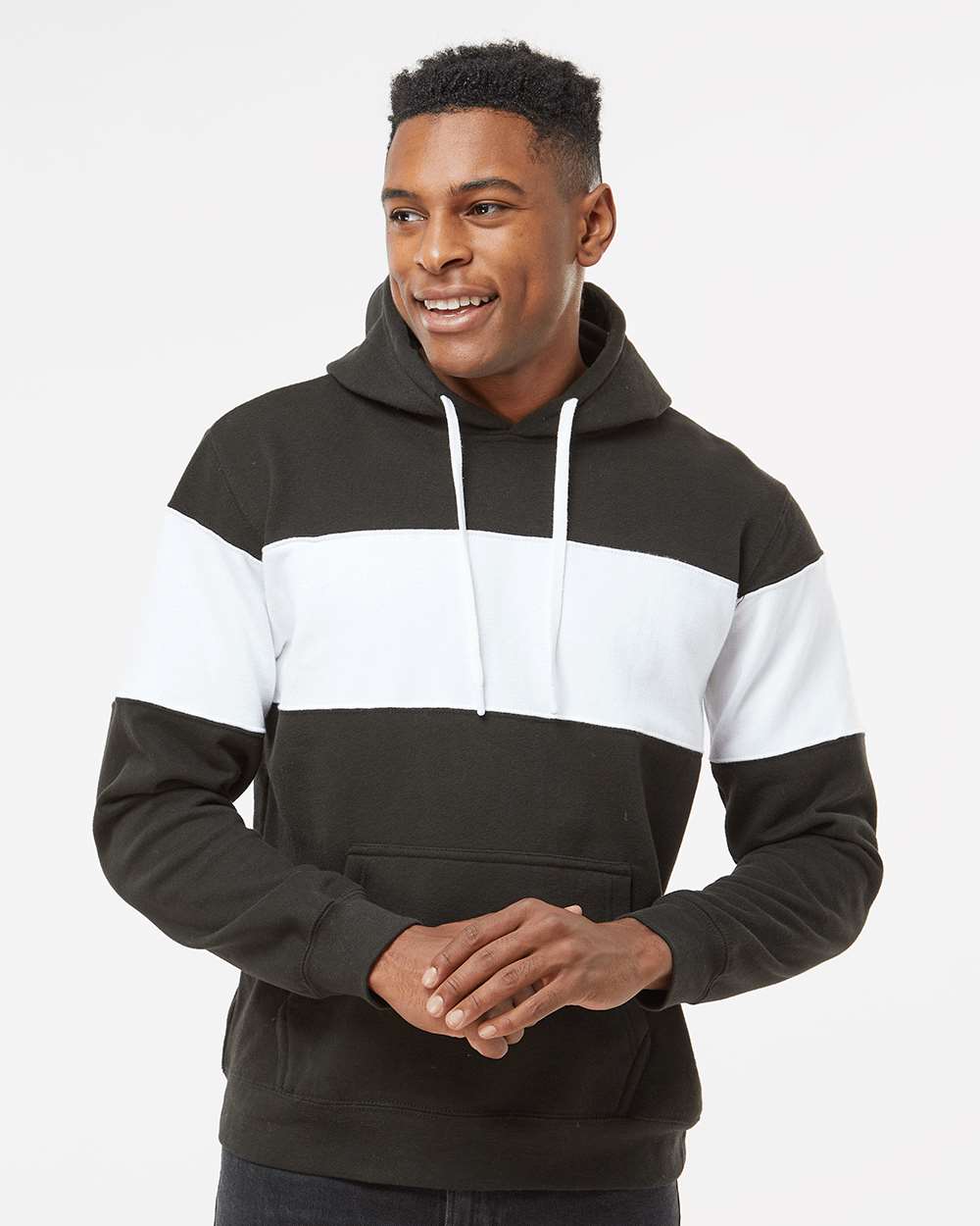 J. America-8644-Varsity Fleece Colorblocked Hooded Sweatshirt - Image 4