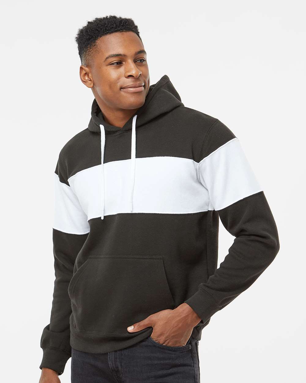J. America-8644-Varsity Fleece Colorblocked Hooded Sweatshirt - Image 5