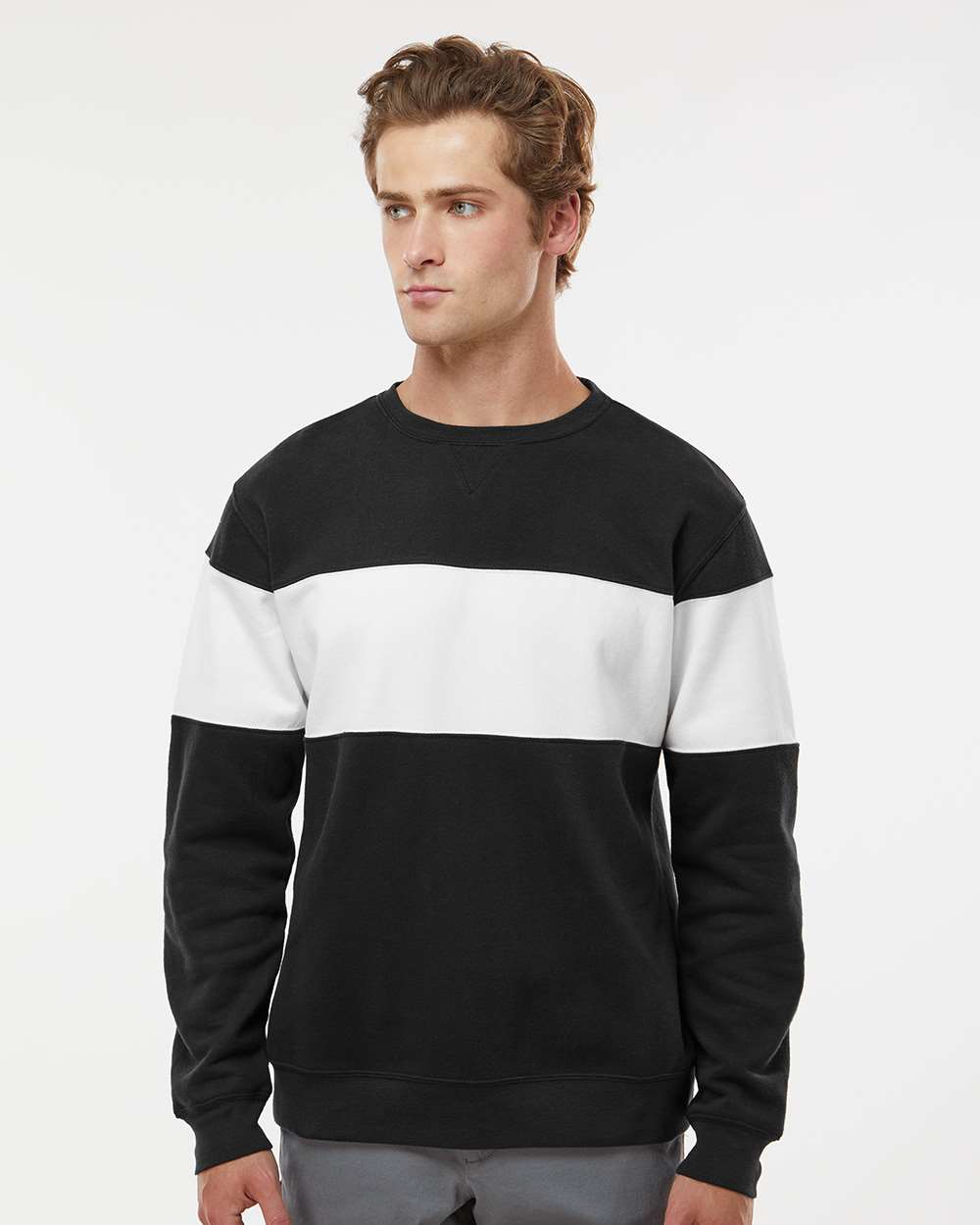 J. America-8646-Varsity Fleece Crewneck Sweatshirt - Image 4
