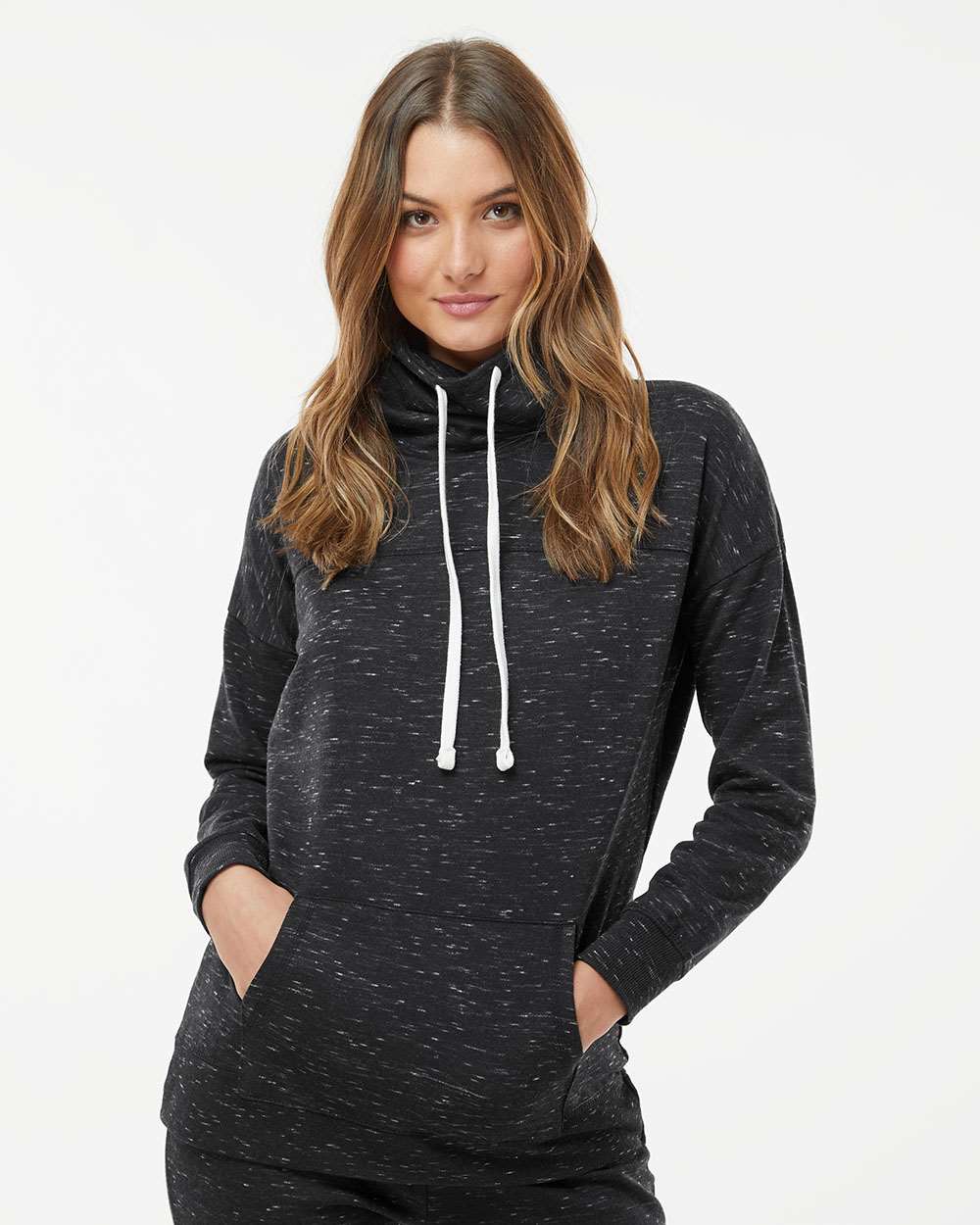 J. America-8673-Women’s Mélange Fleece Cowl Neck Sweatshirt - Image 4
