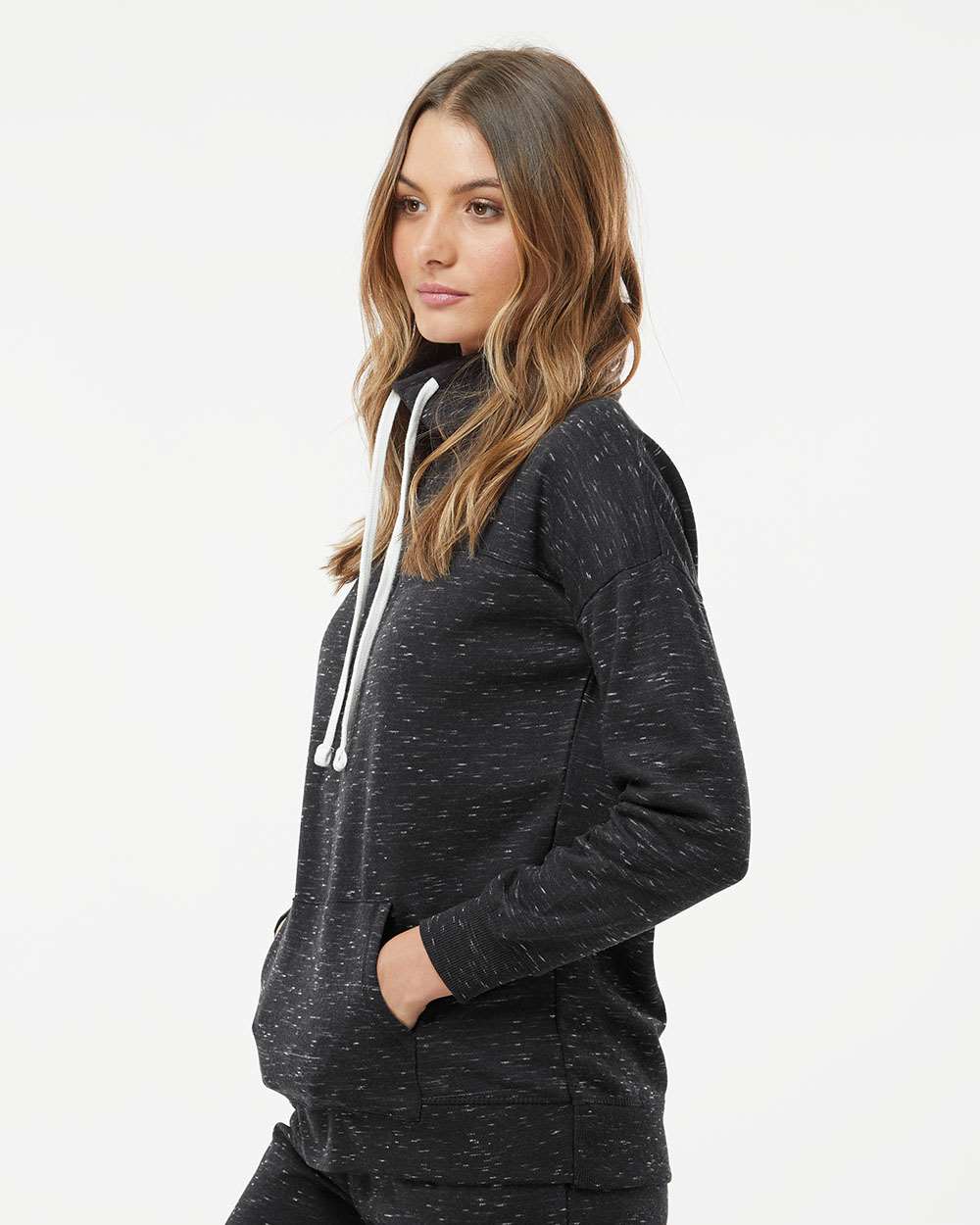 J. America-8673-Women’s Mélange Fleece Cowl Neck Sweatshirt - Image 5
