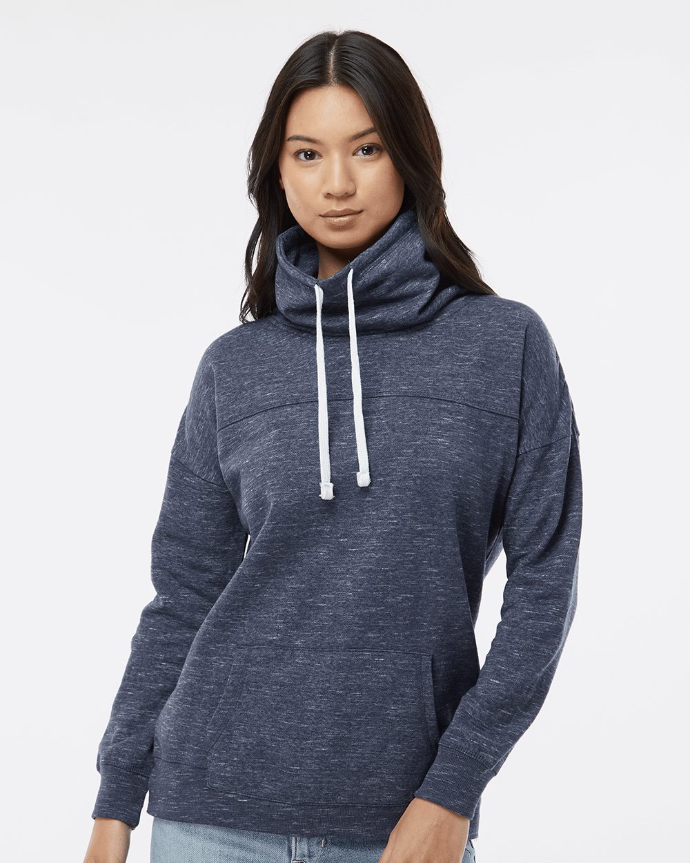 J. America-8673-Women’s Mélange Fleece Cowl Neck Sweatshirt - Image 7