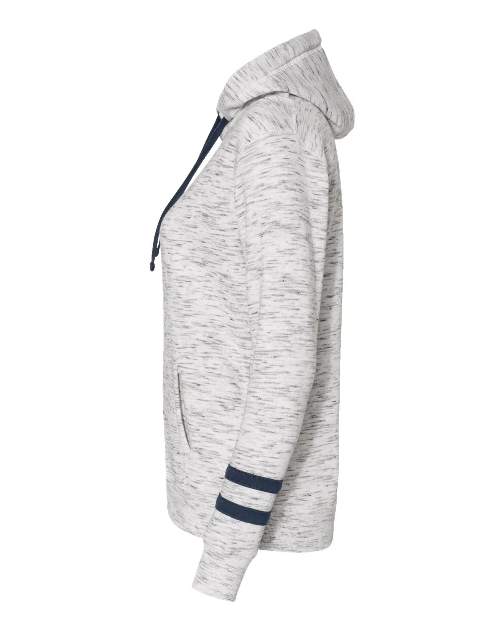 J. America-8674-Women’s Mélange Fleece Striped-Sleeve Hooded Sweatshirt - Image 10