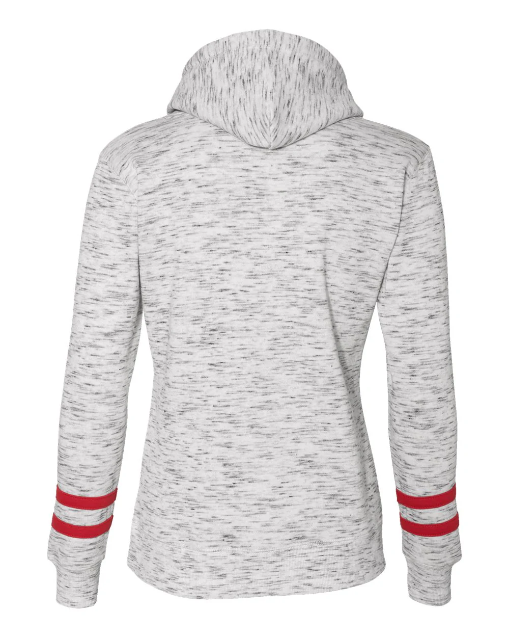 J. America-8674-Women’s Mélange Fleece Striped-Sleeve Hooded Sweatshirt - Image 15