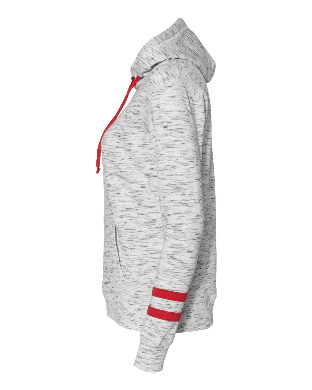 J. America-8674-Women’s Mélange Fleece Striped-Sleeve Hooded Sweatshirt - Image 16
