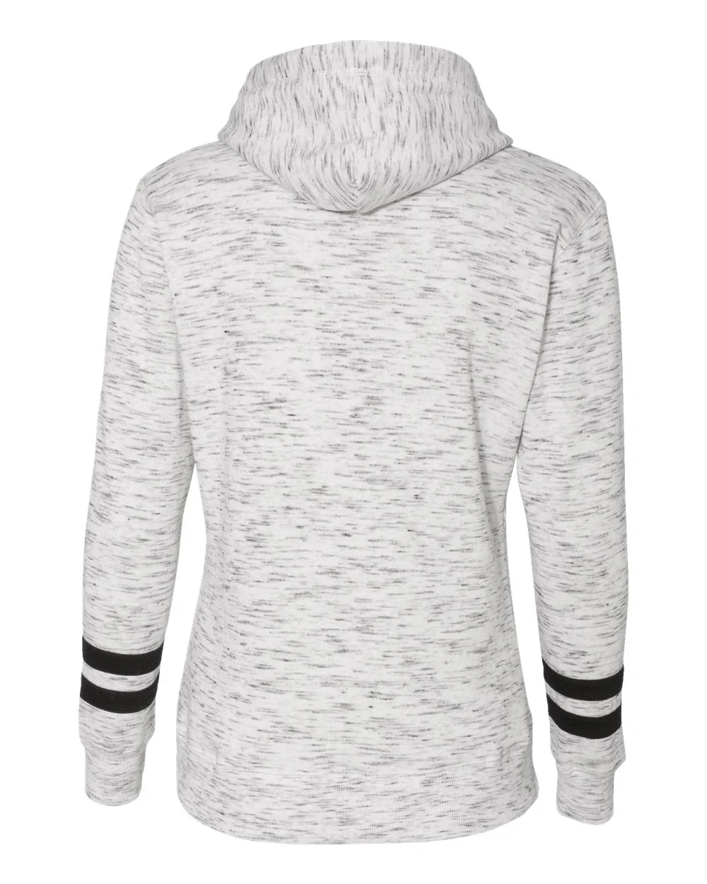 J. America-8674-Women’s Mélange Fleece Striped-Sleeve Hooded Sweatshirt - Image 2
