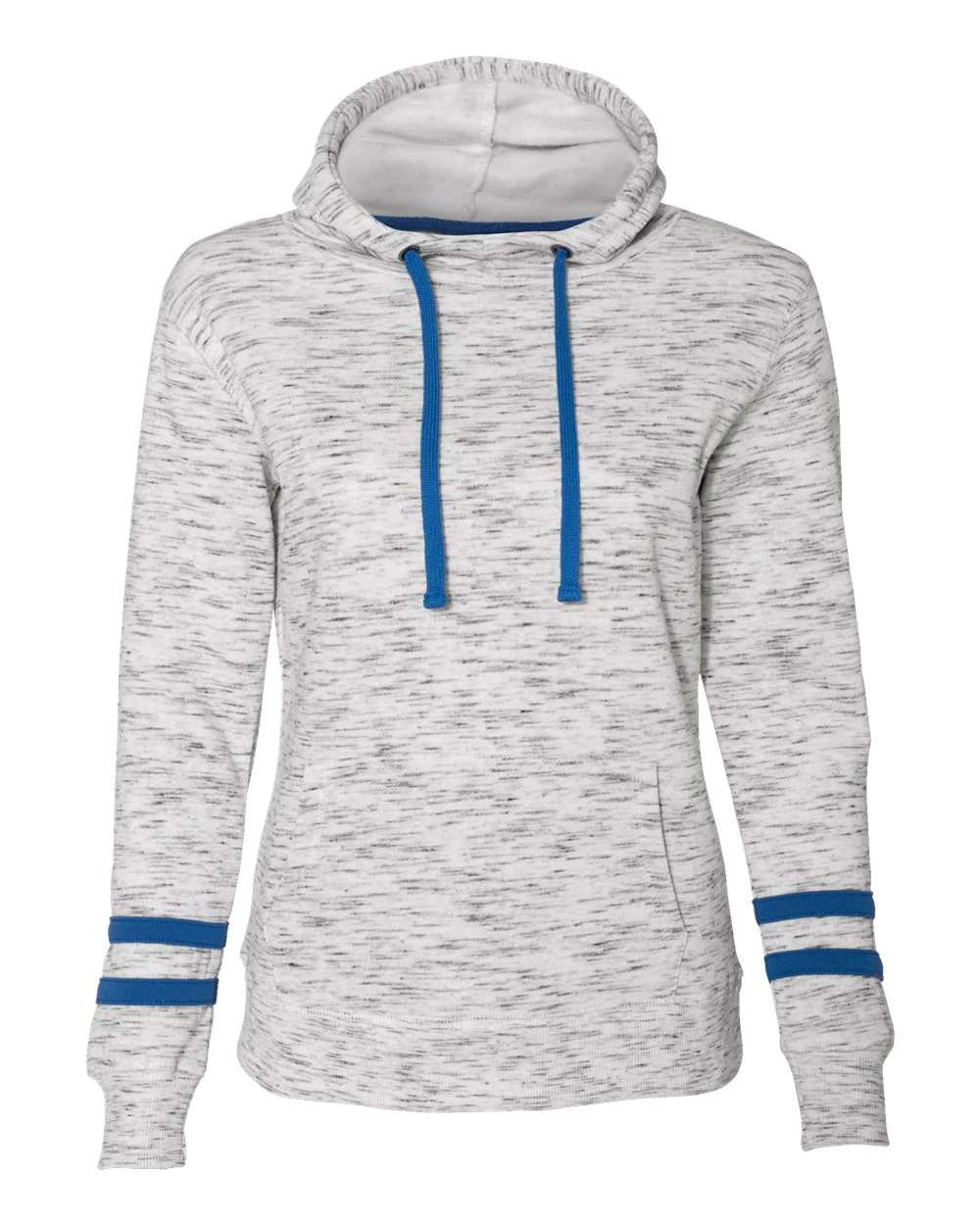 J. America-8674-Women’s Mélange Fleece Striped-Sleeve Hooded Sweatshirt - Image 20