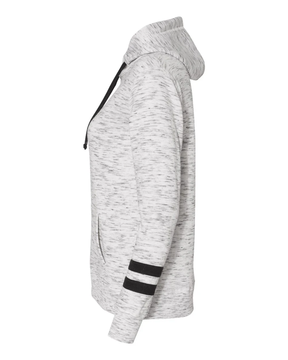 J. America-8674-Women’s Mélange Fleece Striped-Sleeve Hooded Sweatshirt - Image 3