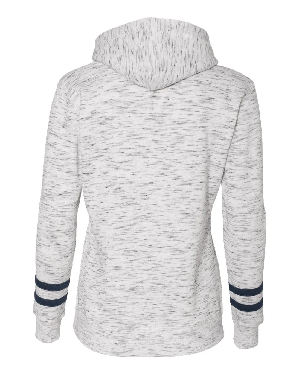 J. America-8674-Women’s Mélange Fleece Striped-Sleeve Hooded Sweatshirt - Image 9