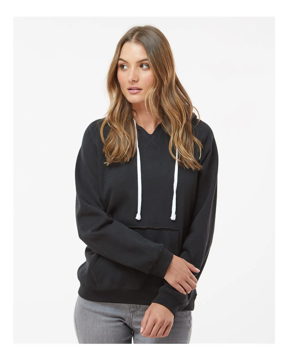 J. America-8836-Women's Sueded V-Neck Hooded Sweatshirt - Image 4