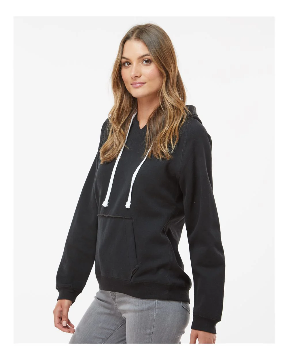 J. America-8836-Women's Sueded V-Neck Hooded Sweatshirt - Image 5