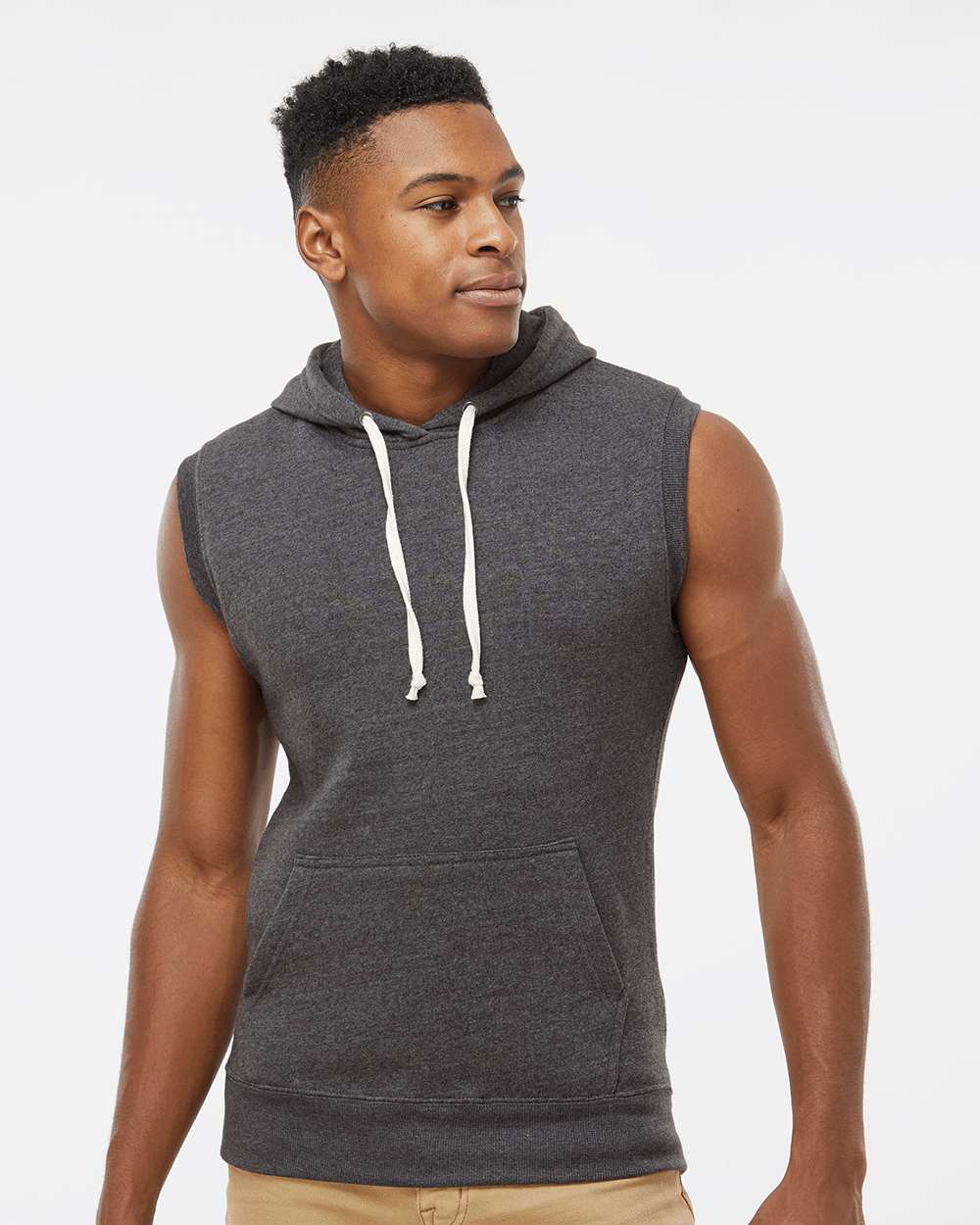 J. America-8877-Triblend Sleeveless Hooded Sweatshirt - Image 4