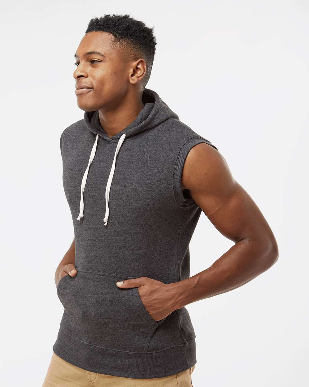 J. America-8877-Triblend Sleeveless Hooded Sweatshirt - Image 5