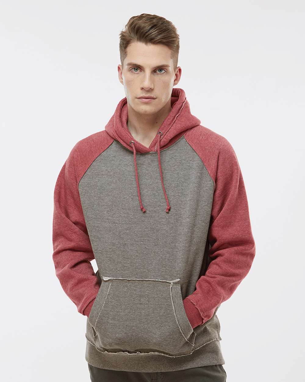 J. America-8885-Vintage Heather Hooded Sweatshirt - Image 41