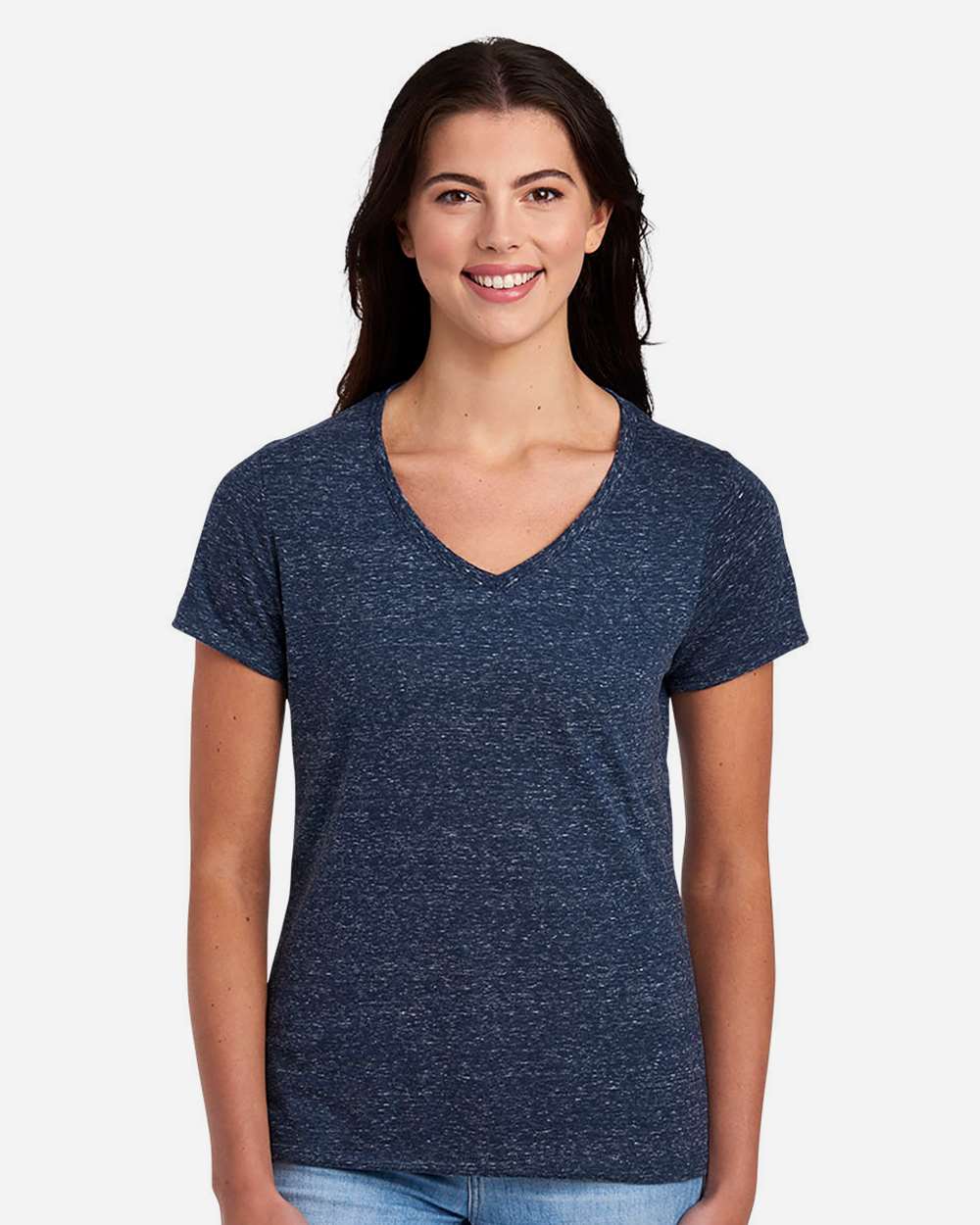 JERZEES-88WVR-Women's Snow Heather Jersey V-Neck T-Shirt - Image 4