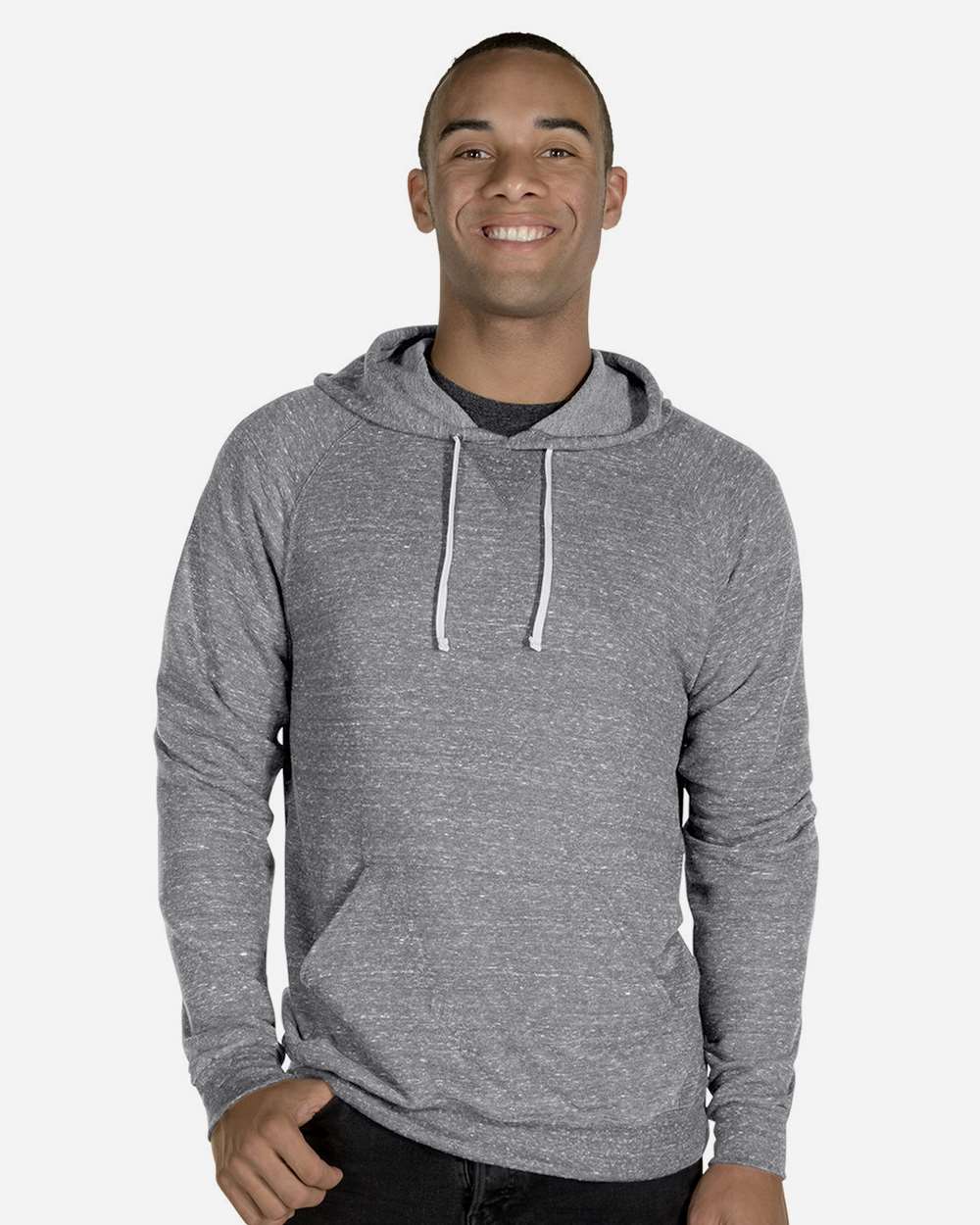 JERZEES-90MR-Snow Heather French Terry Raglan Hooded Sweatshirt - Image 7