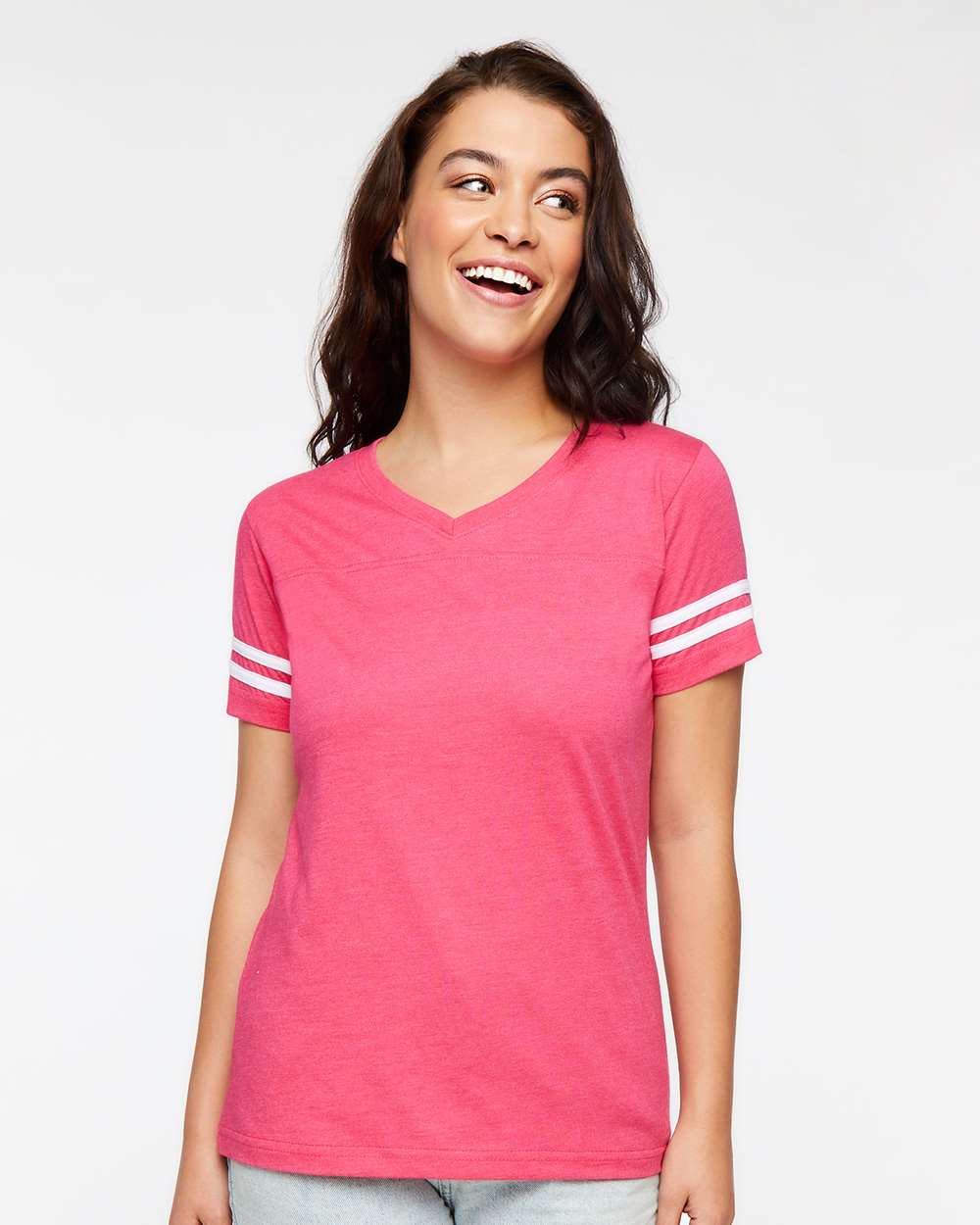 LAT-3537-Women's Football V-Neck Fine Jersey Tee - Image 23