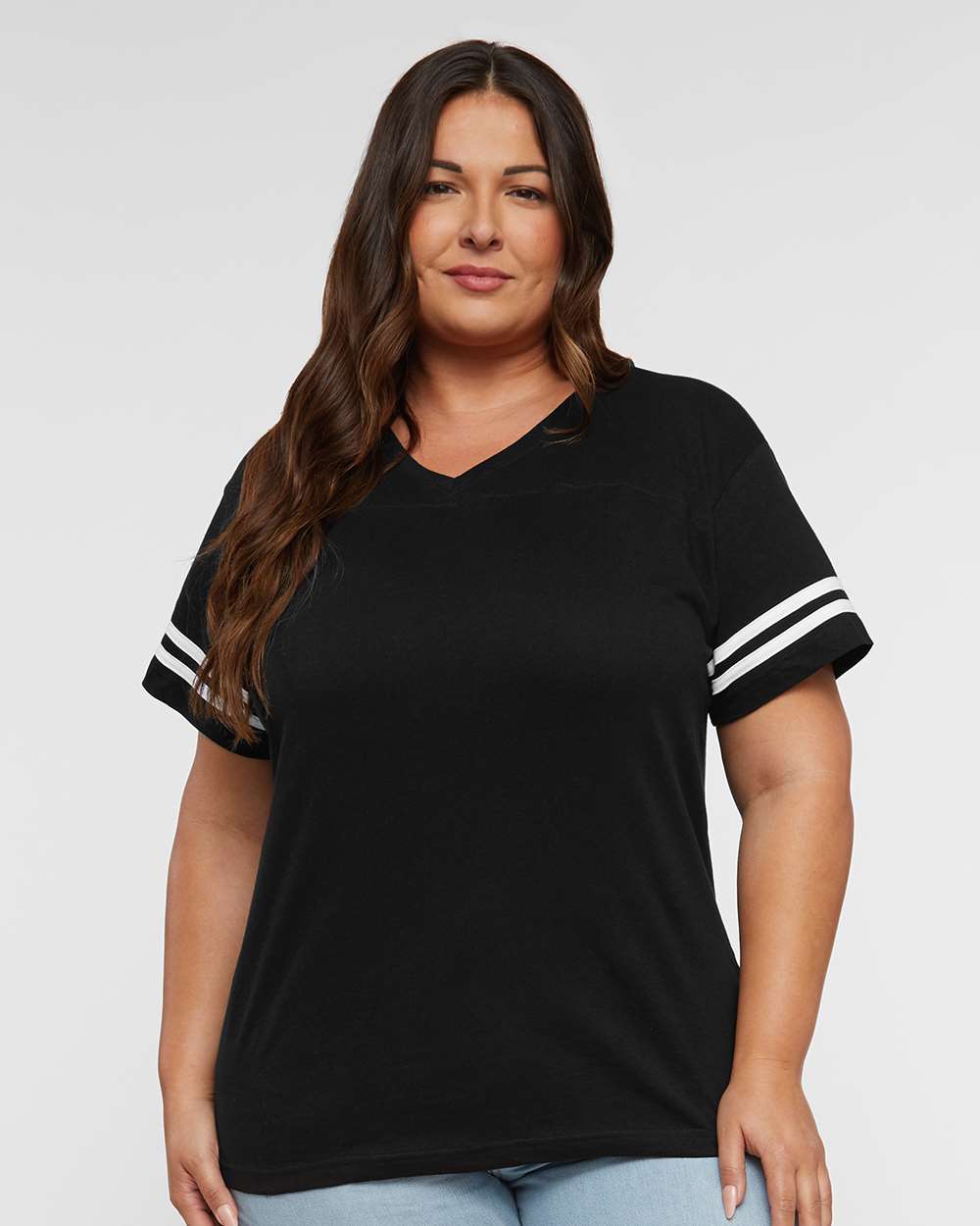 LAT-3537-Women's Football V-Neck Fine Jersey Tee - Image 4