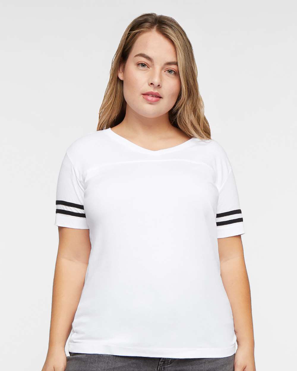 LAT-3537-Women's Football V-Neck Fine Jersey Tee - Image 57