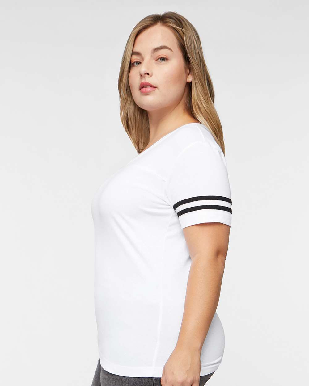 LAT-3537-Women's Football V-Neck Fine Jersey Tee - Image 58