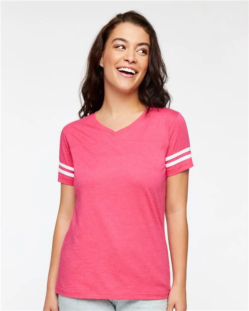 LAT-3537-Women's Football V-Neck Fine Jersey Tee - Image 61