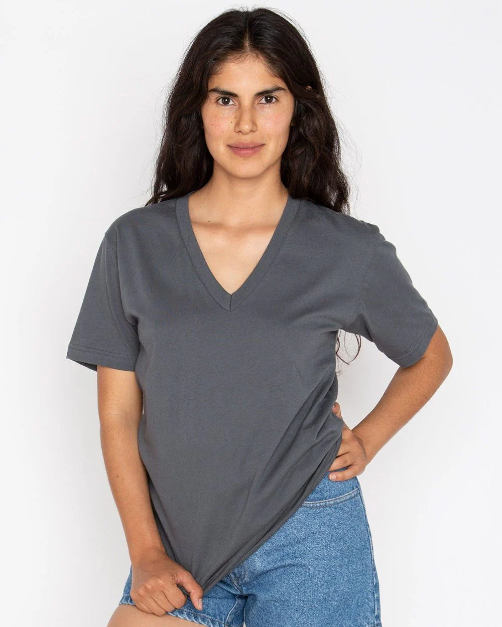 Los Angeles Apparel-24056-USA-Made Fine Jersey V-Neck T-Shirt - Image 2