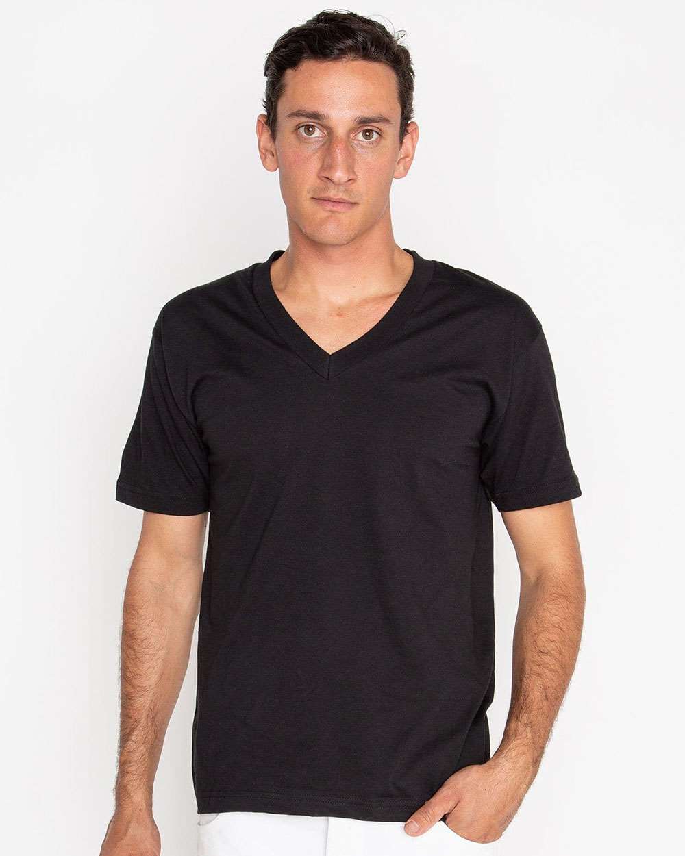 Los Angeles Apparel-24056-USA-Made Fine Jersey V-Neck T-Shirt - Image 3