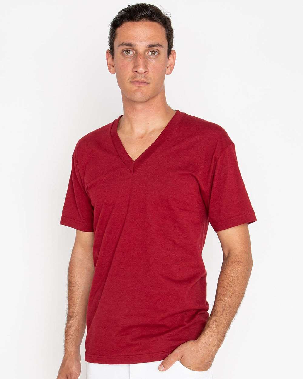 Los Angeles Apparel-24056-USA-Made Fine Jersey V-Neck T-Shirt - Image 4