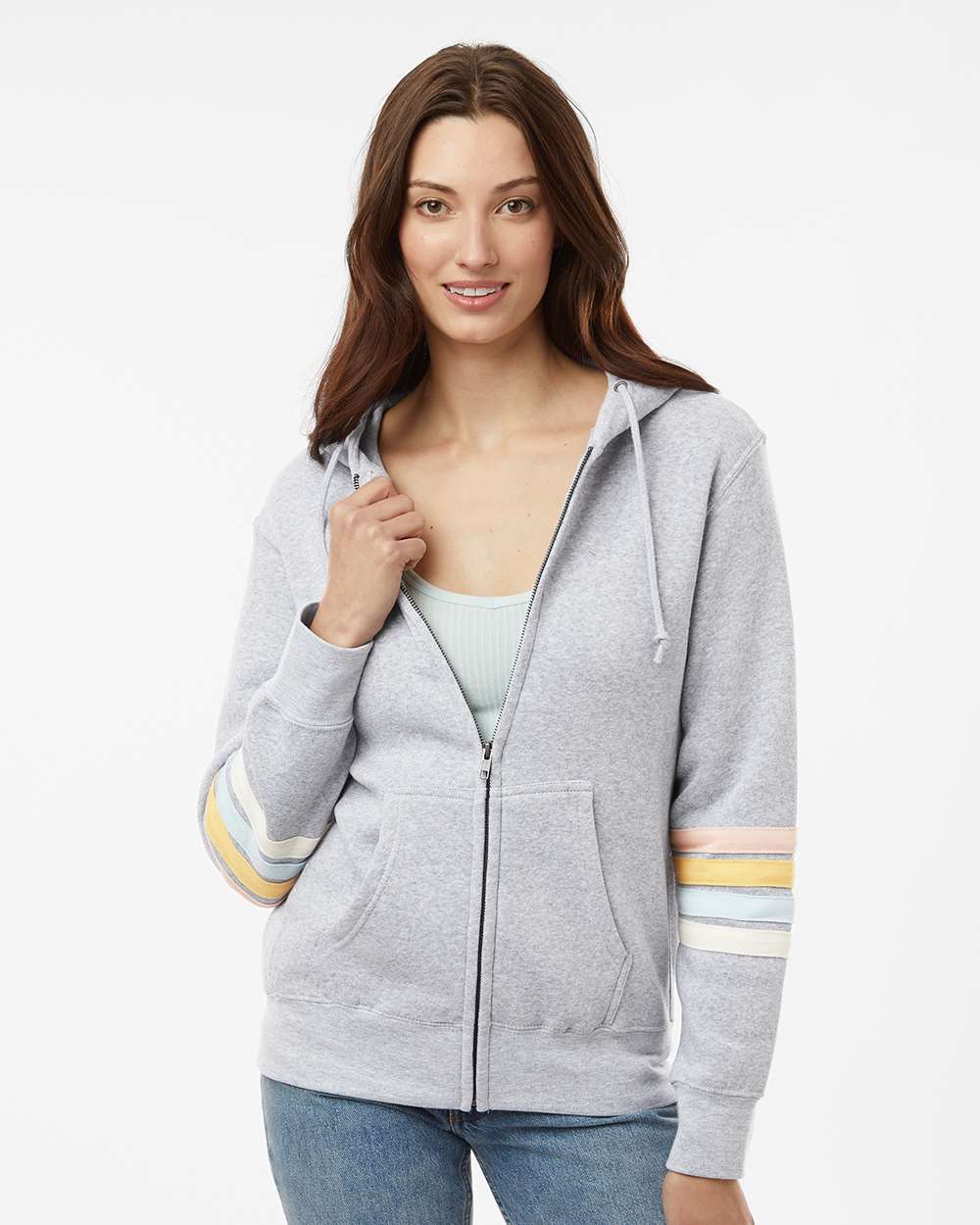 MV Sport-W22732-Women's Striped Sleeves Full-Zip Hooded Sweatshirt - Image 11