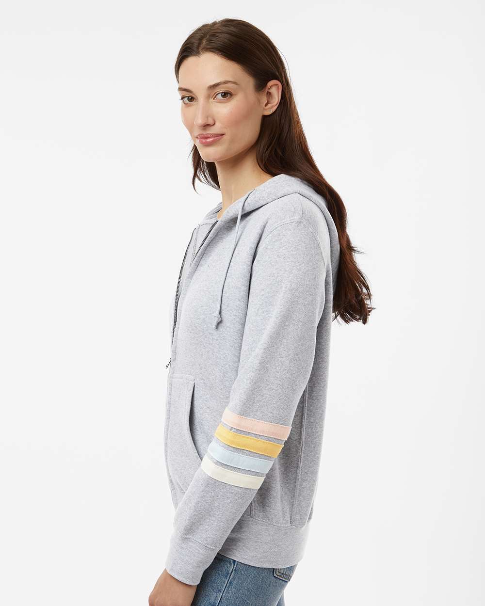 MV Sport-W22732-Women's Striped Sleeves Full-Zip Hooded Sweatshirt - Image 12
